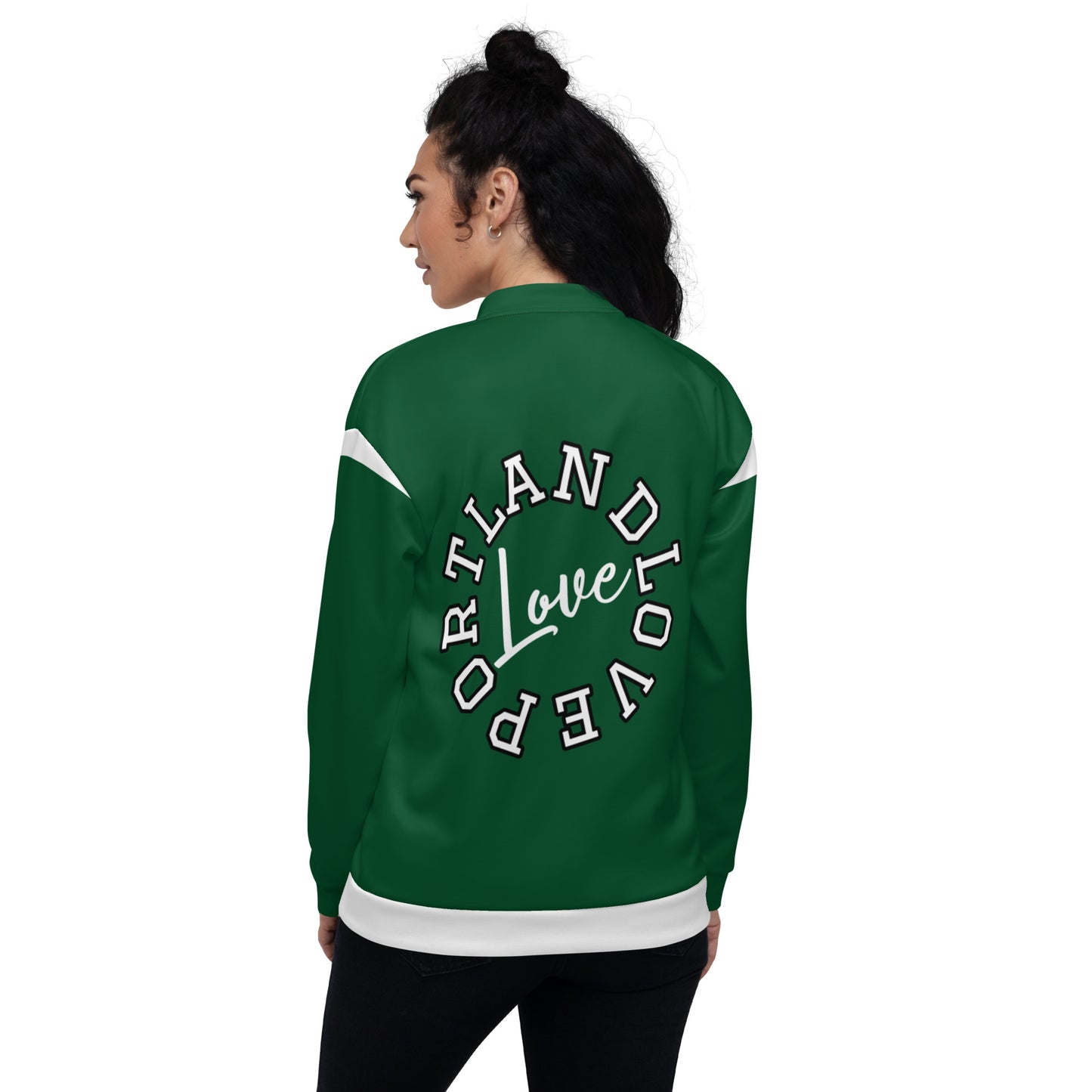 Block Style Forest Green Unisex Bomber Jacket image 5