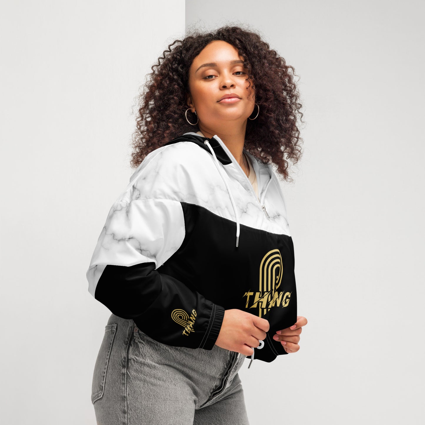 P-Thang White Marble Women’s Cropped Windbreaker image 7