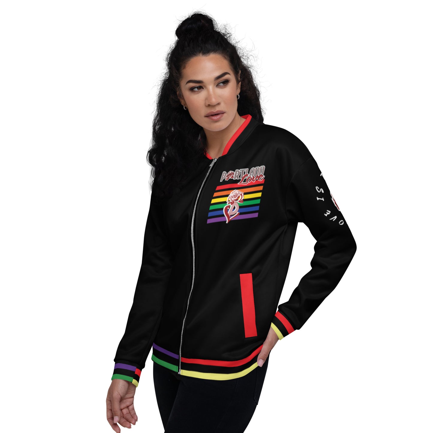 Black Rainbow Unisex Bomber Jacket image 7