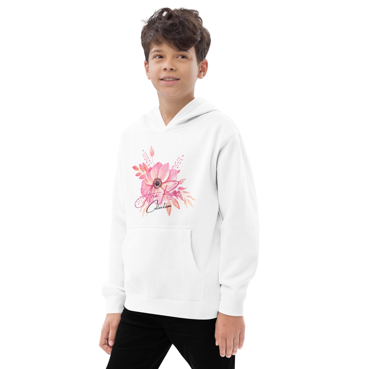 Aria Rose Pink Flower Kids Fleece Hoodie image 8