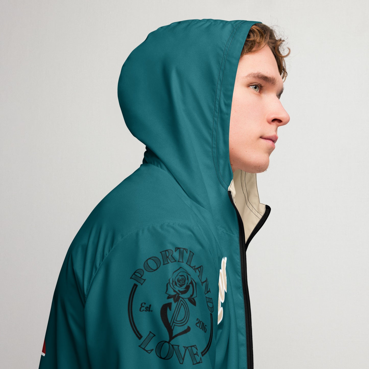 Portland Love Sherpa Blue Logo Men’s Windbreaker image 2