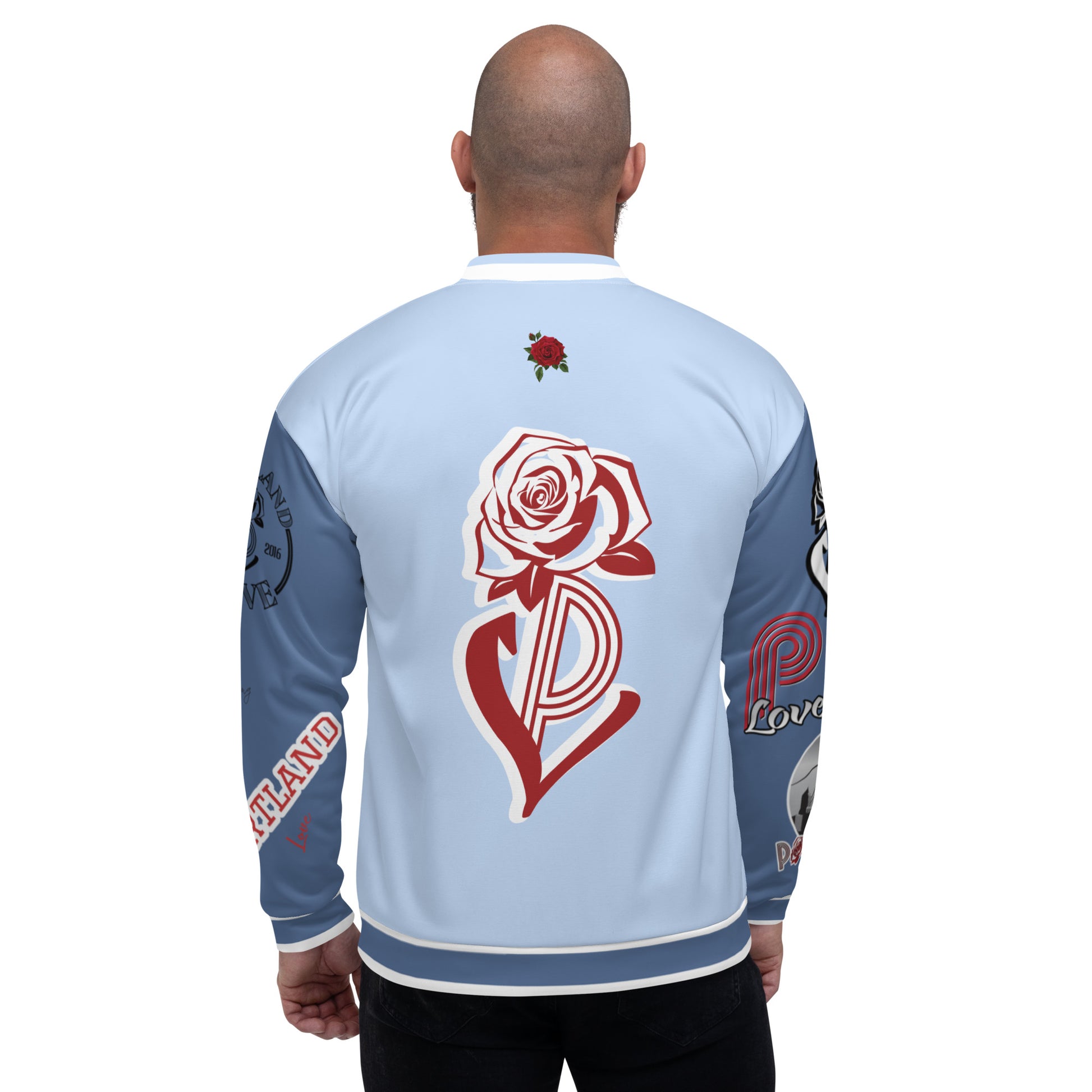 Hawkes Blue Portland Love Logo PL Rose Bomber Jacket image 1