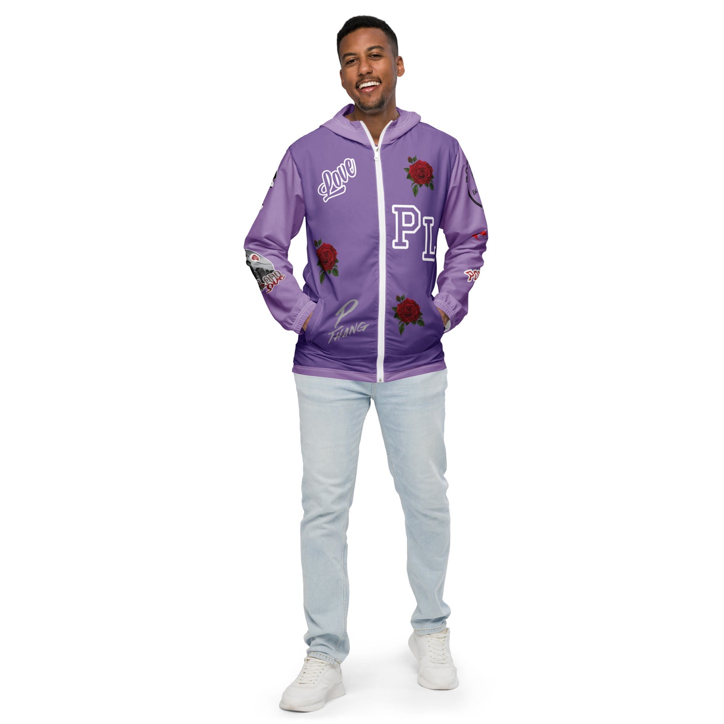 Portland Love Purple Logo Men’s Windbreaker image 11