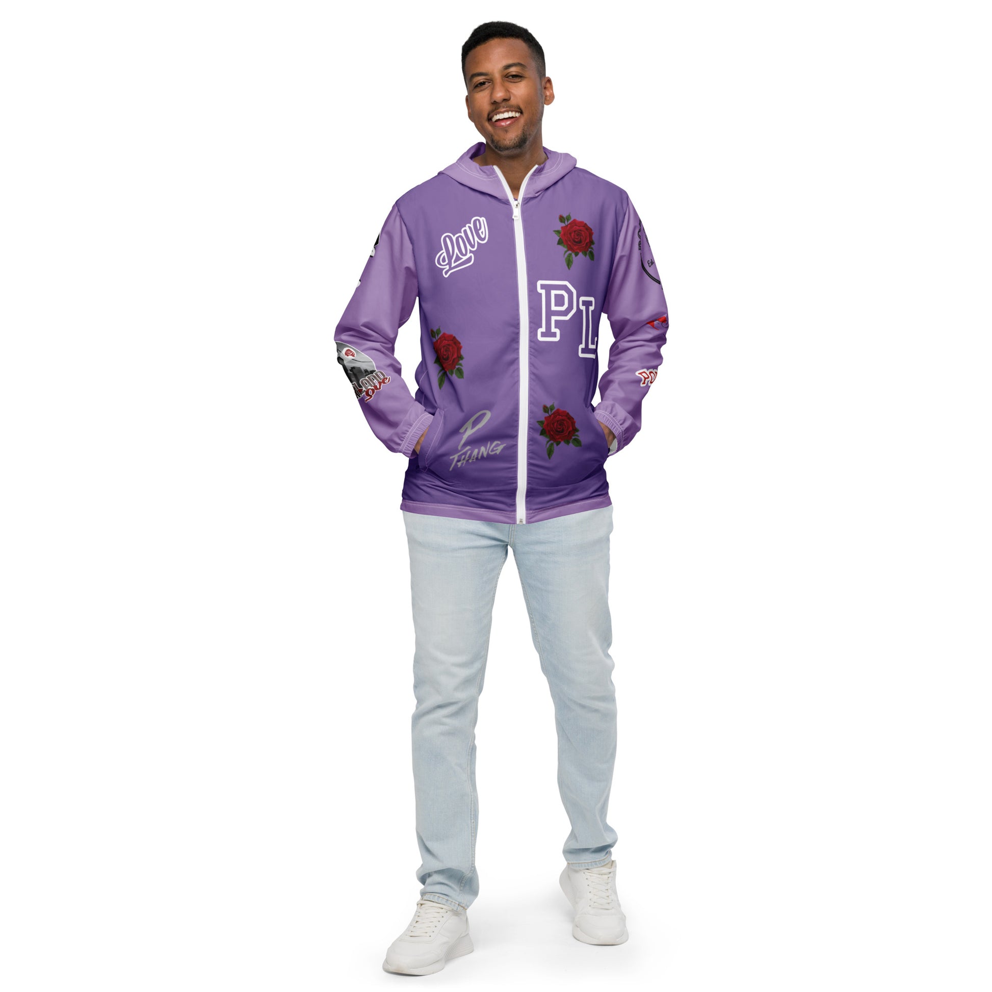 Portland Love Purple Logo Men’s Windbreaker image 11