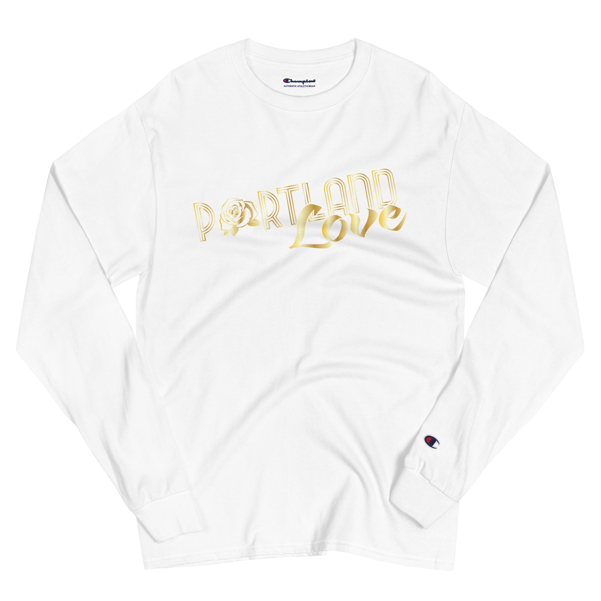 Portland Love Gold Print Men's Champion Long Sleeve Shirt image 2