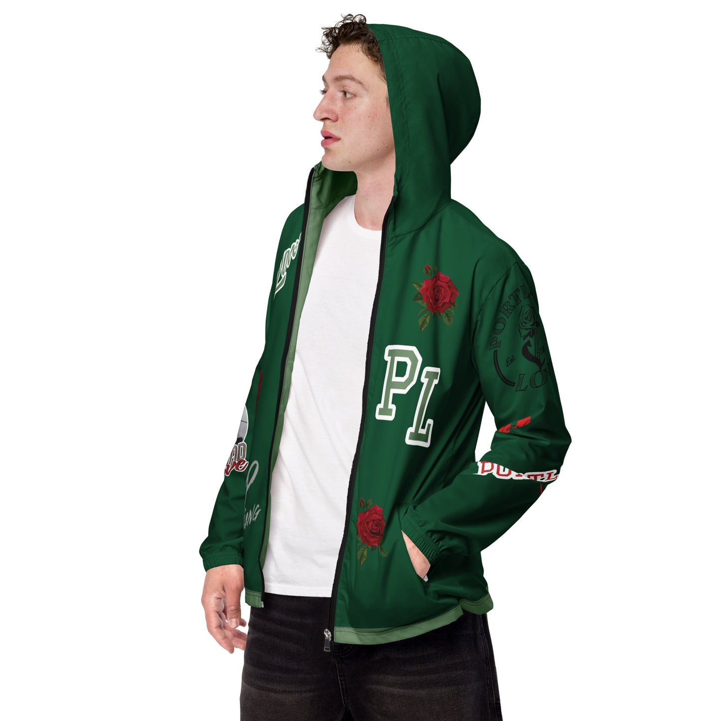 Portland Love Forest Green Logo Men’s Windbreaker image 1