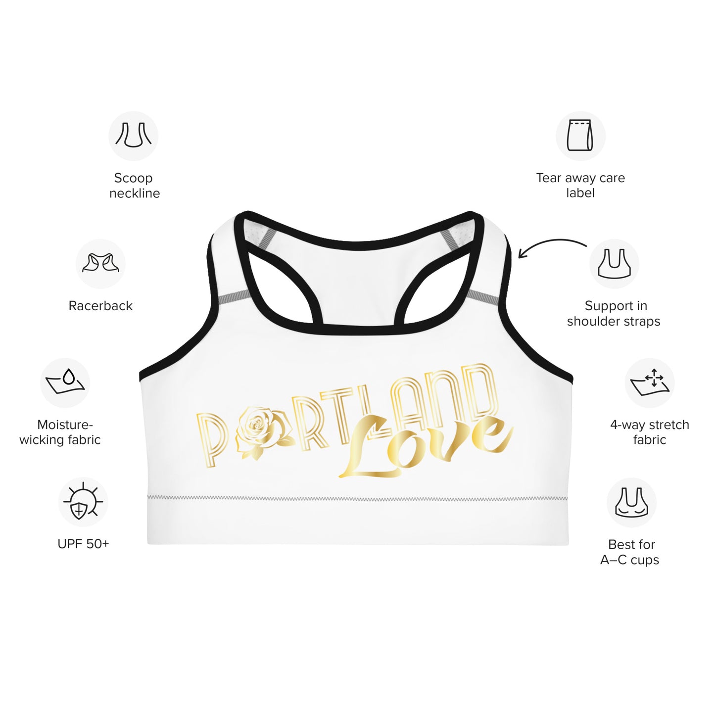 Portland Love Gold Print Sports Bra image 3
