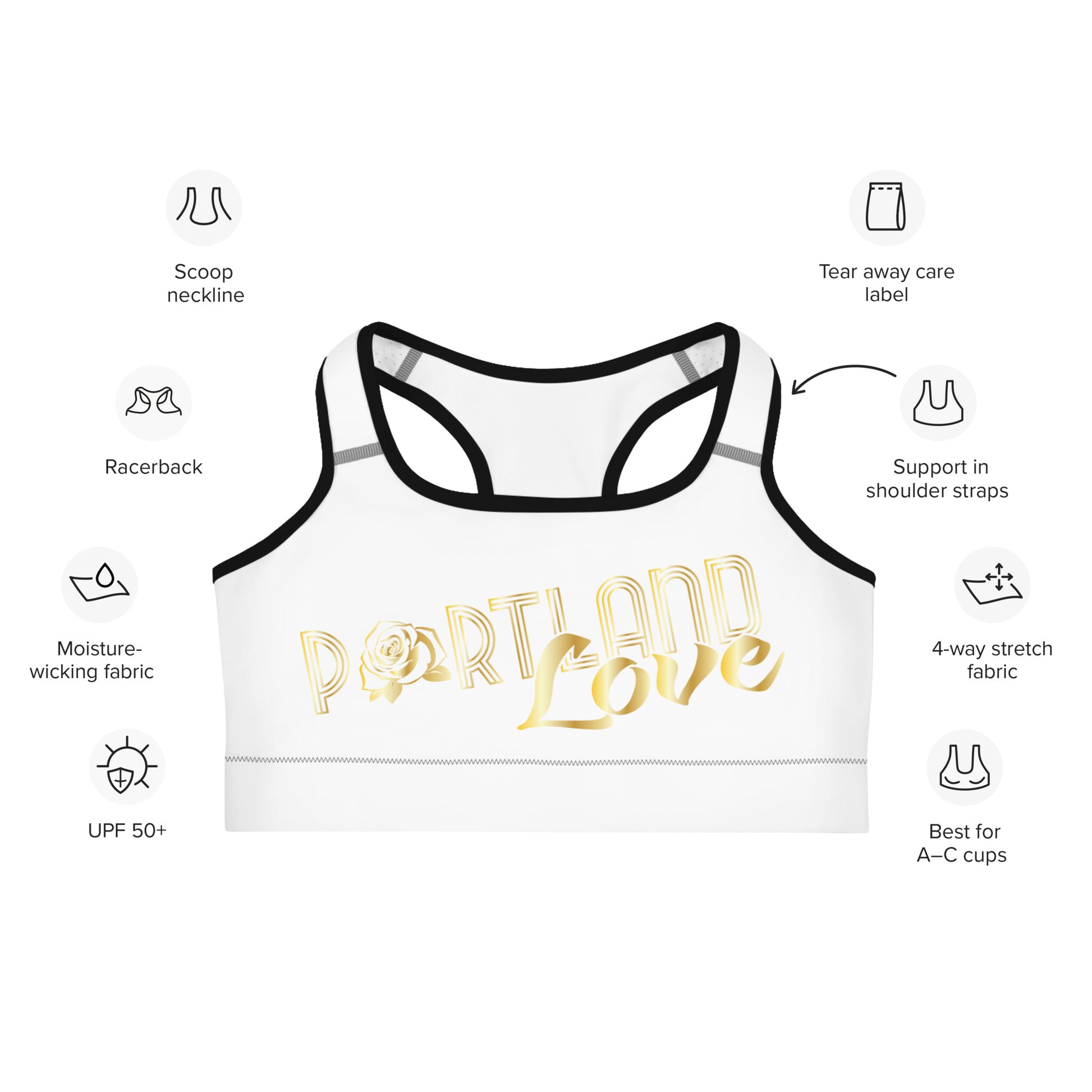 Portland Love Gold Print Sports Bra image 3