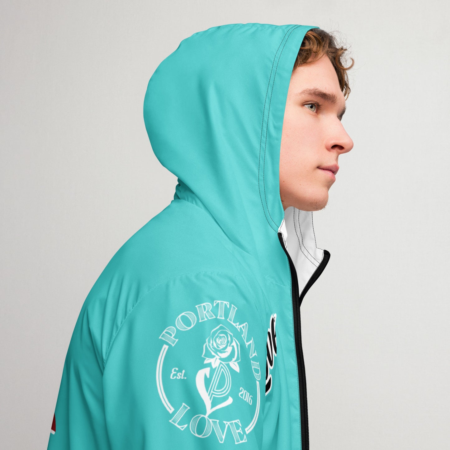 Portland Love Logos Dark Turquoise Men’s Windbreaker image 9