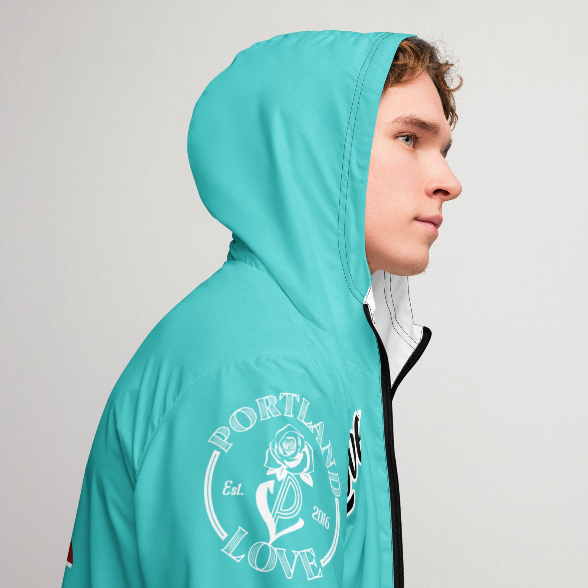Portland Love Logos Dark Turquoise Men’s Windbreaker image 9