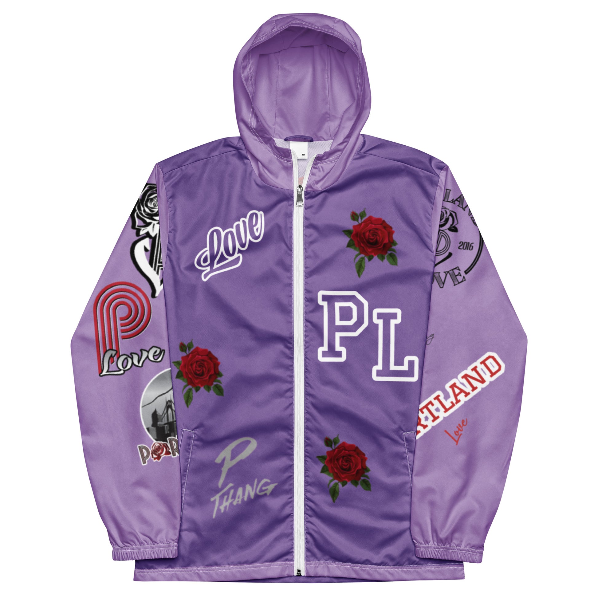 Portland Love Purple Logo Men’s Windbreaker image 7