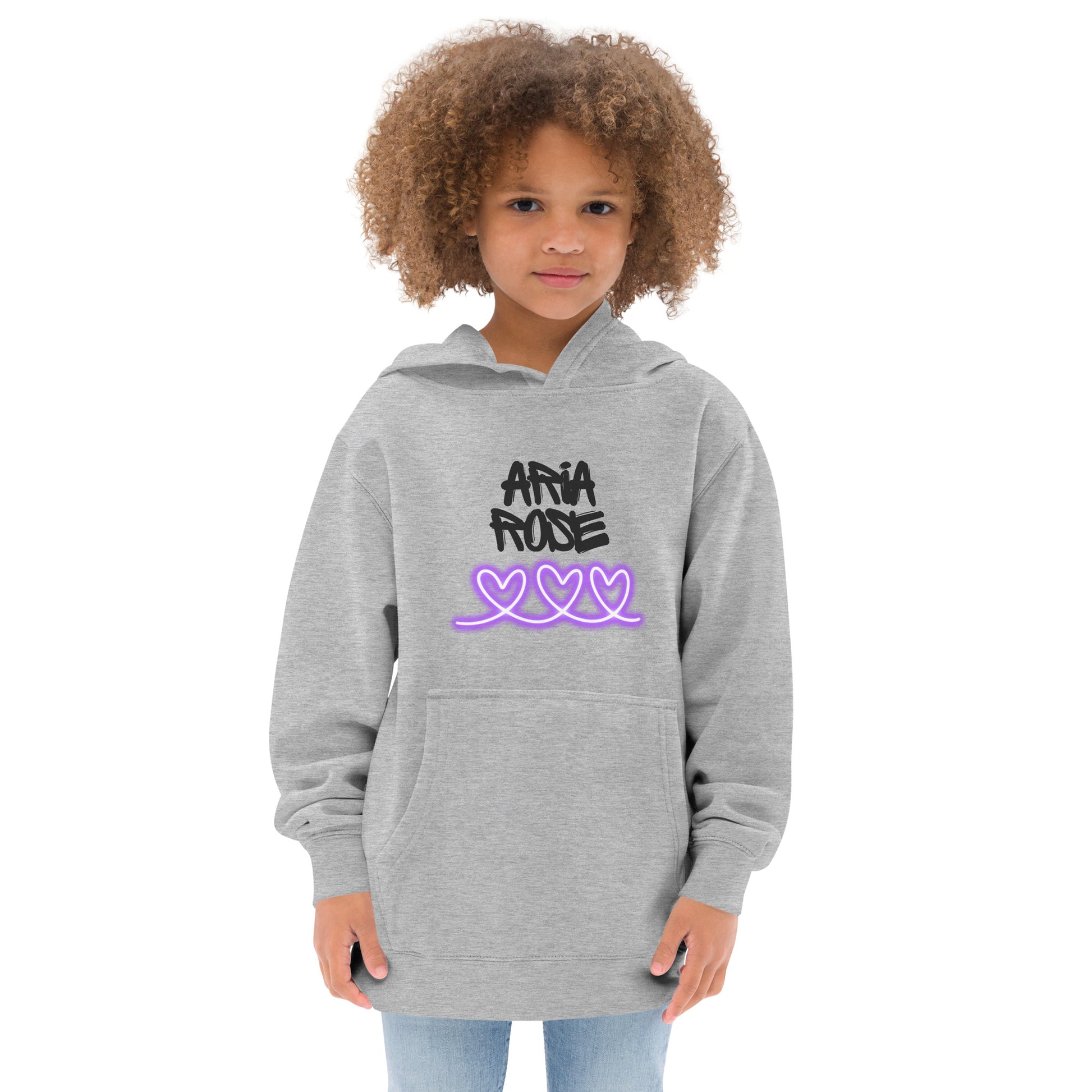 Aria Rose Purple Heart Kids Fleece Hoodie image 0