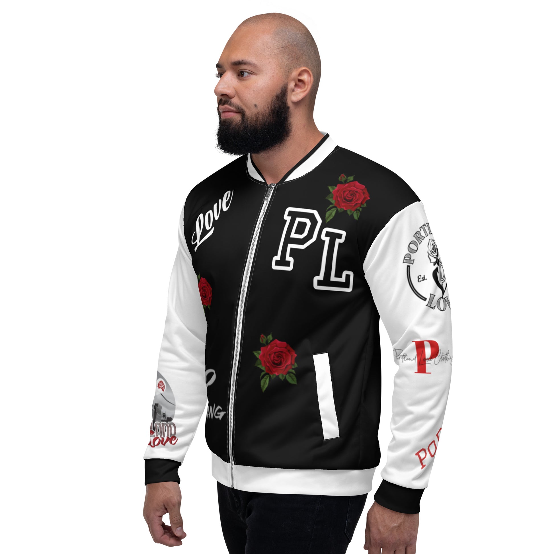 Portland Love Logo PL-Rose Bomber Jacket (Black) image 3