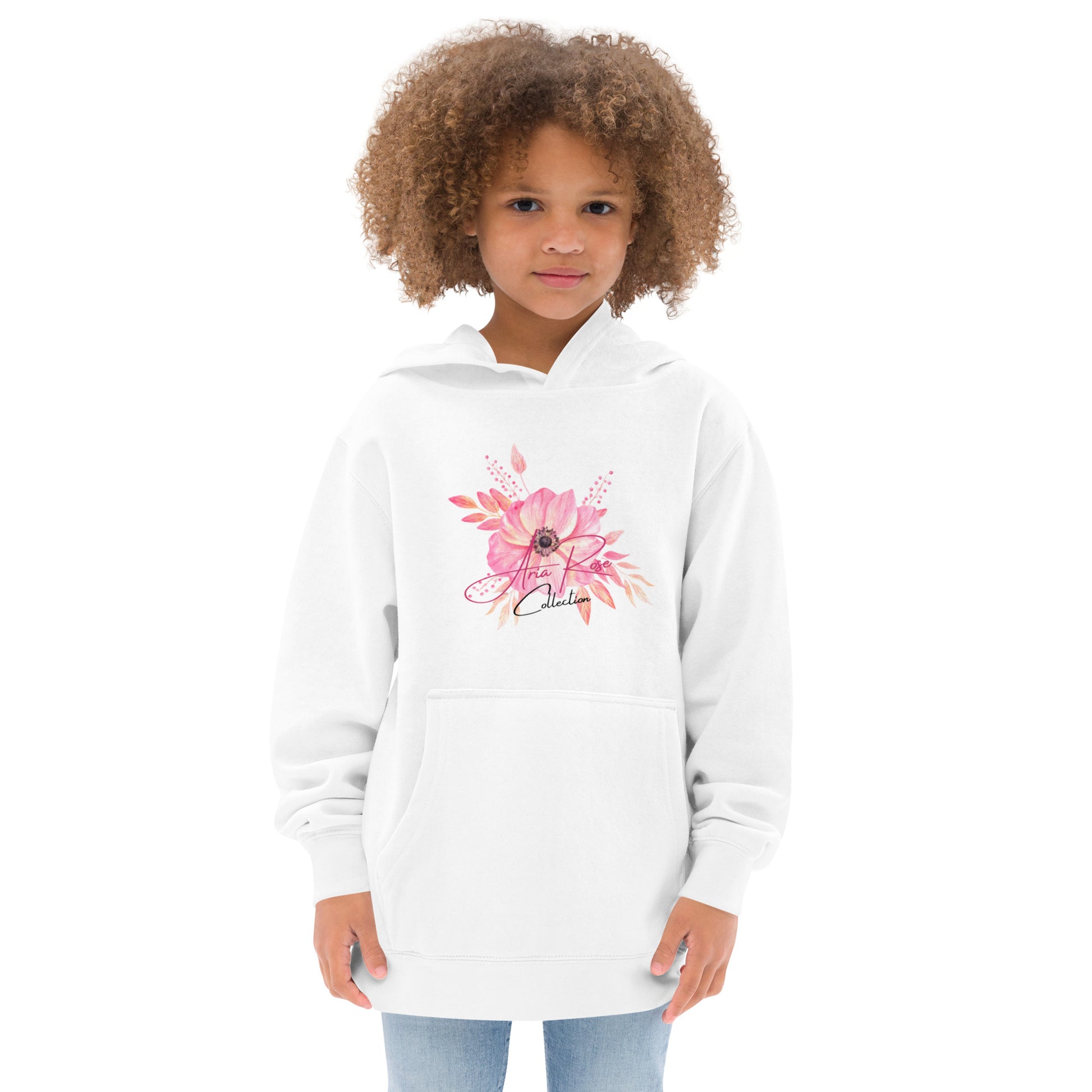 Aria Rose Pink Flower Kids Fleece Hoodie image 3