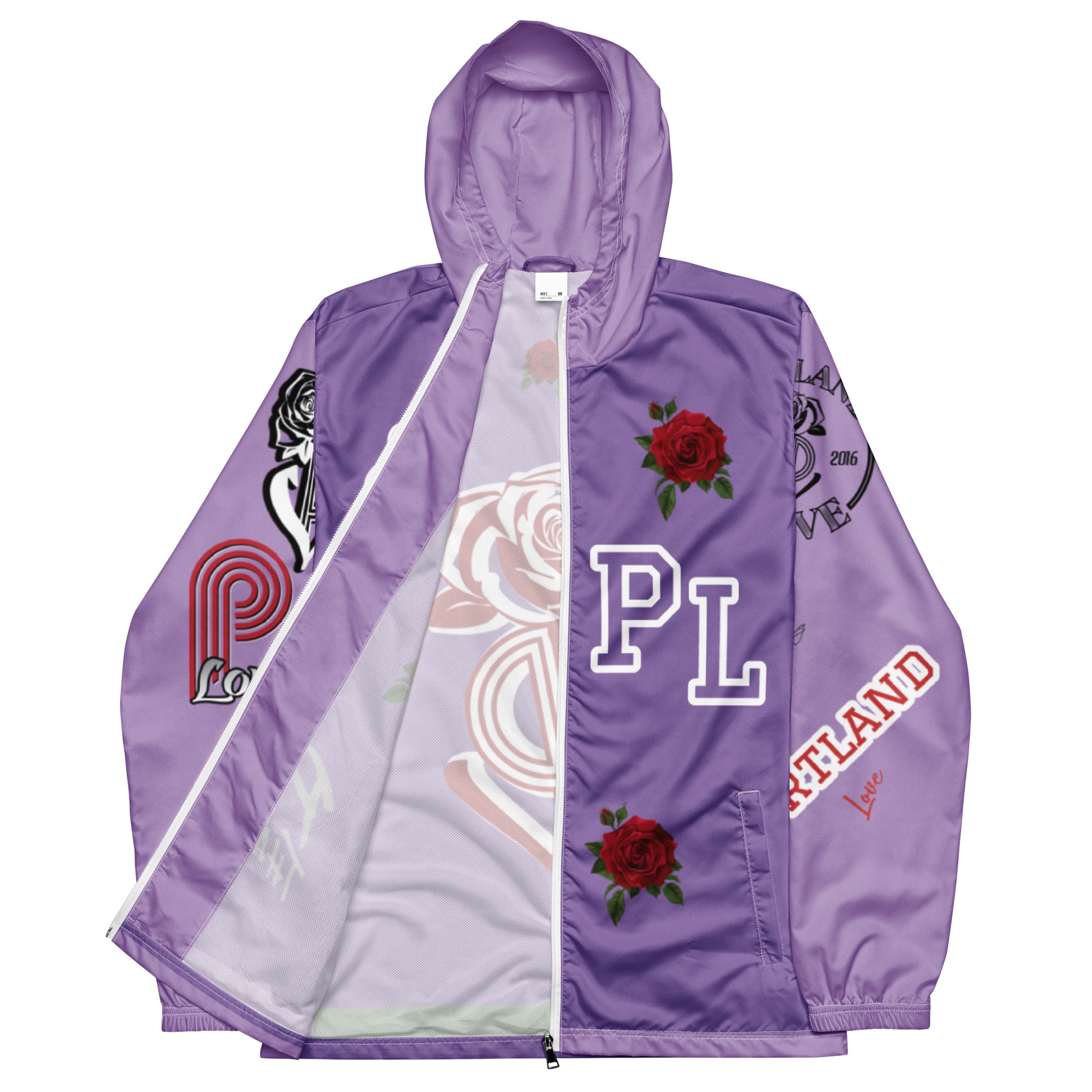 Portland Love Purple Logo Men’s Windbreaker image 6