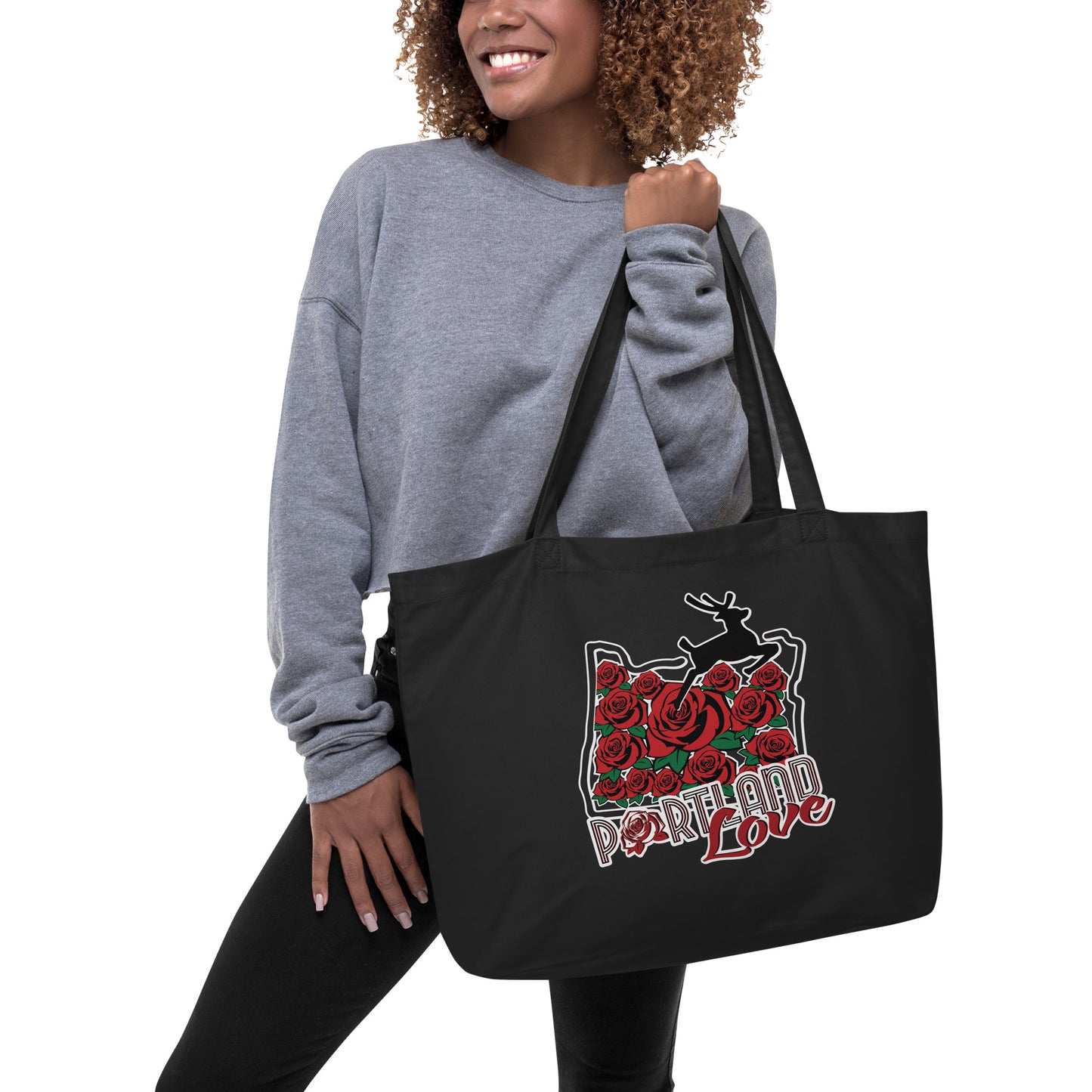 Portland Love Roses Large Organic Tote Bag image 1