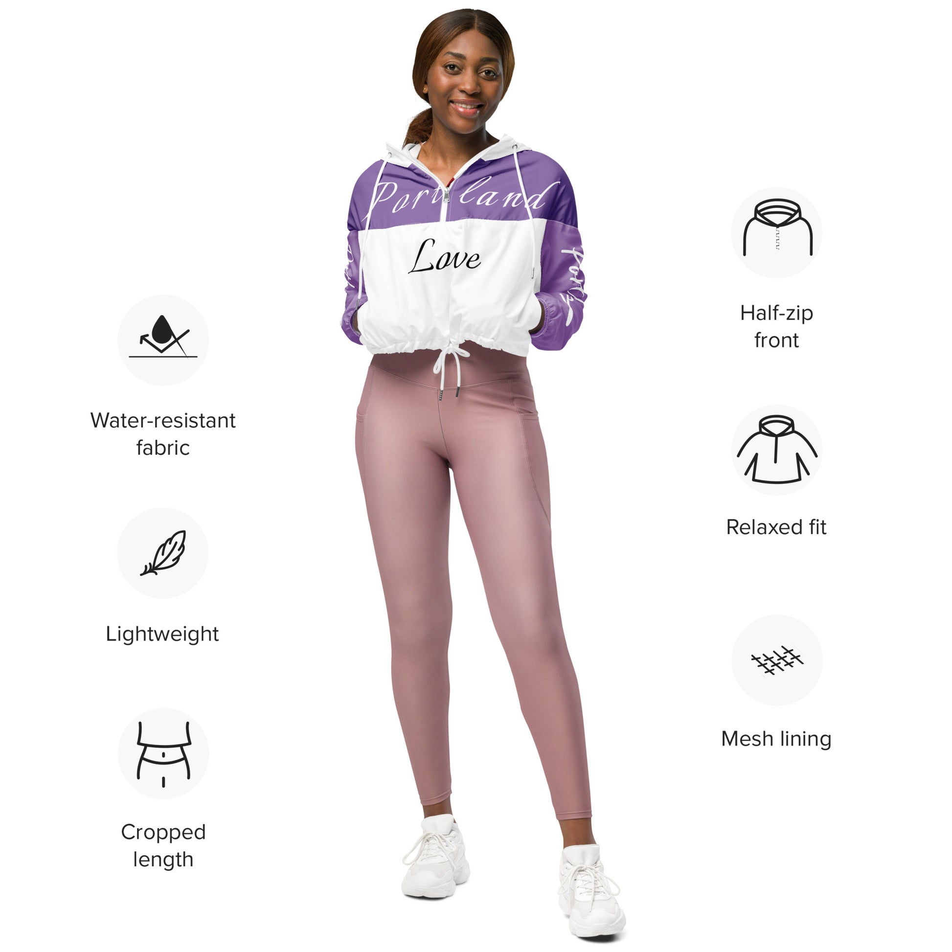 Portland Love Purple Women's Cropped Windbreaker image 7