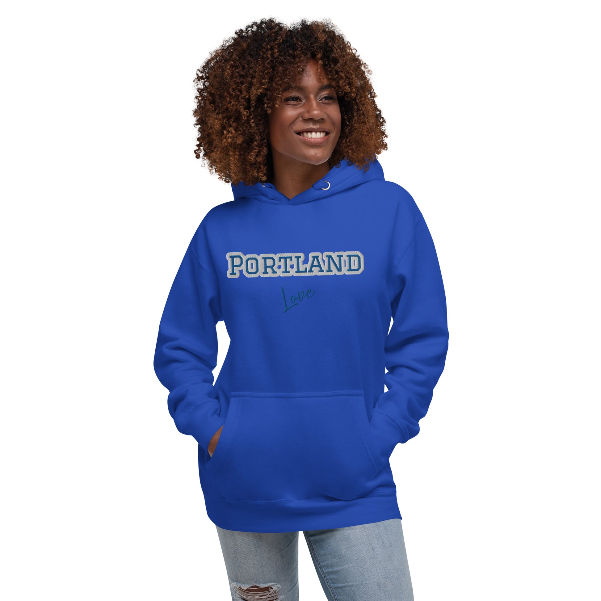 Block Style Royal/White Embroidered Unisex Hoodie image 16