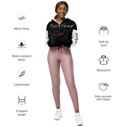 Portland Love Black Marble Women’s Cropped Windbreaker image 5