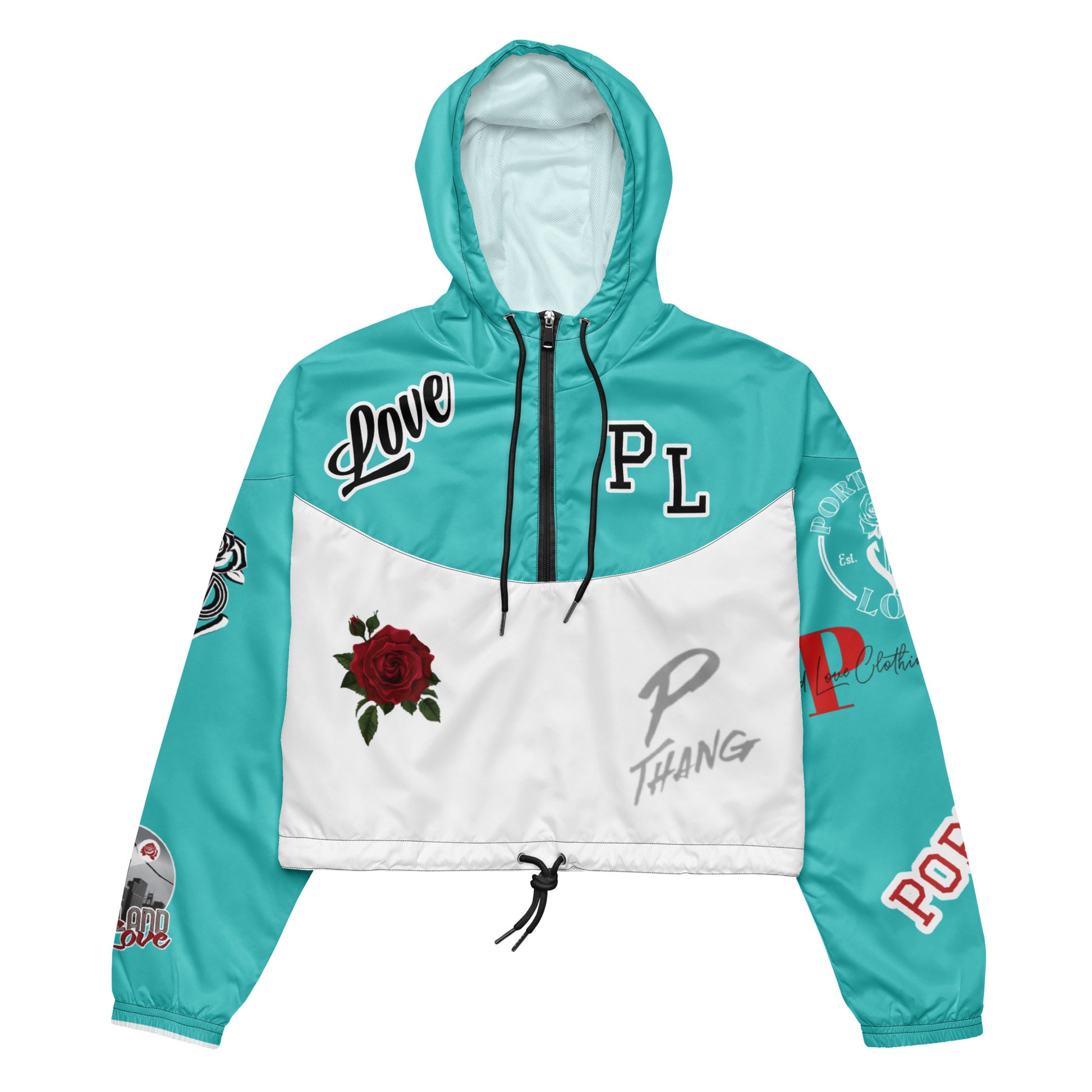 Portland Love Logos  Dark Terquioise Women’s Cropped Windbreaker image 9