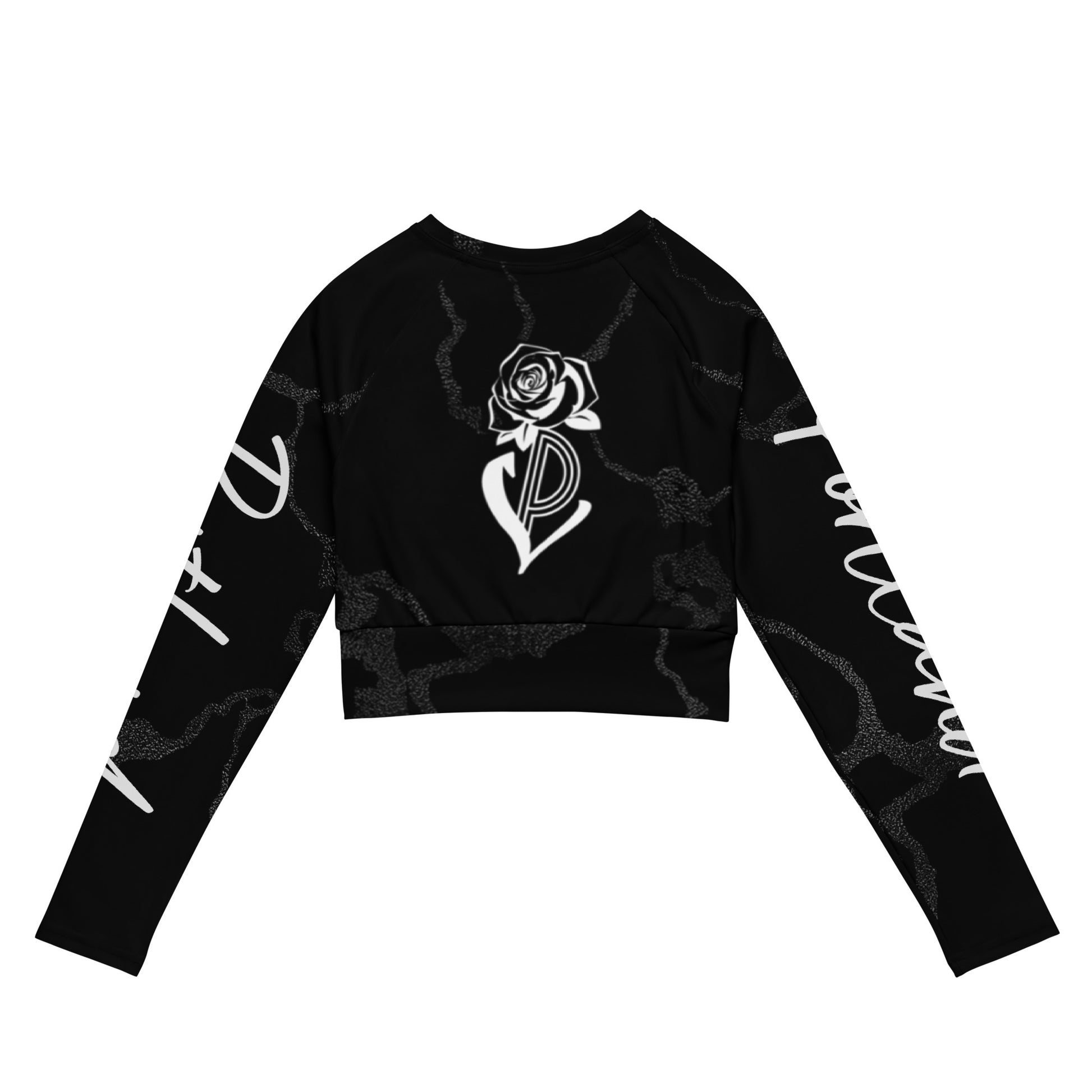 Portland Love Black Marble Recycled Long-Sleeve Crop Top image 4