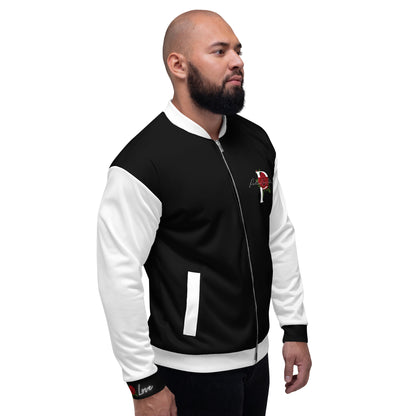 Black and White Unisex Bomber Jacket W/Rose version 2 image 6