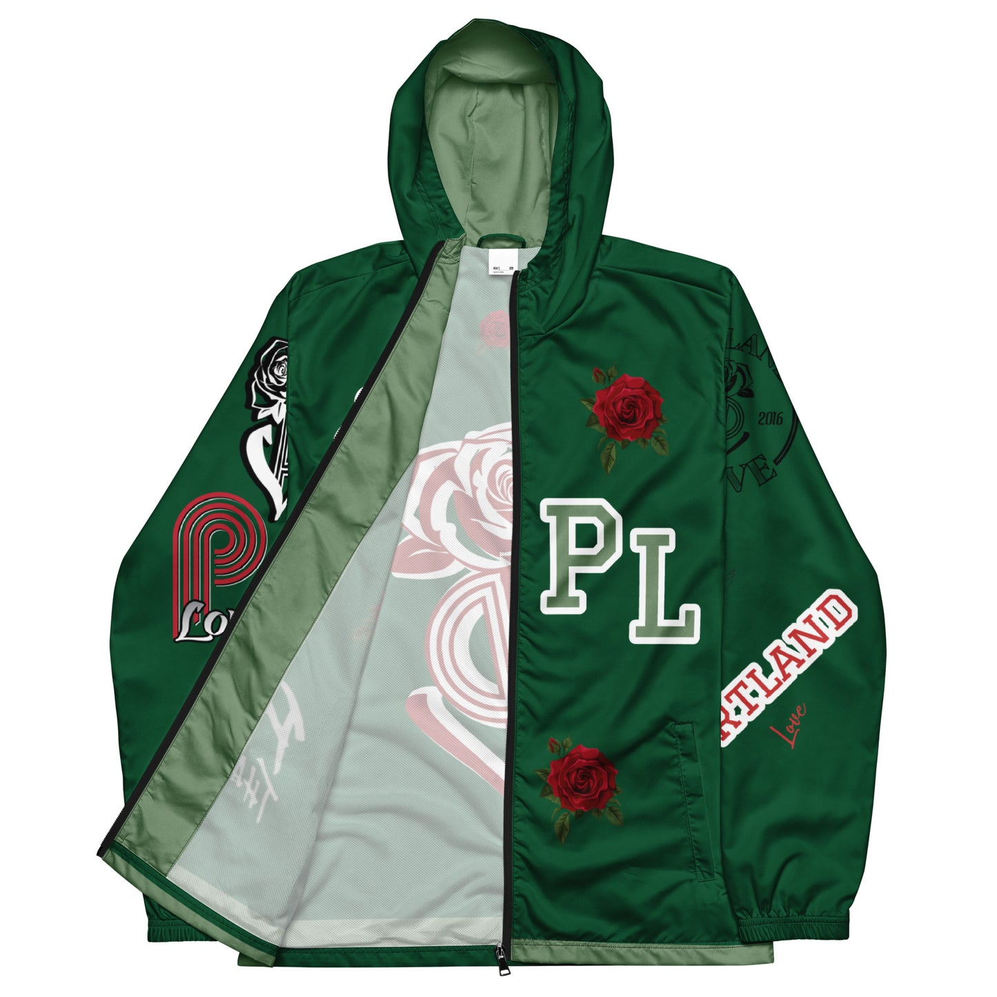 Portland Love Forest Green Logo Men’s Windbreaker image 3