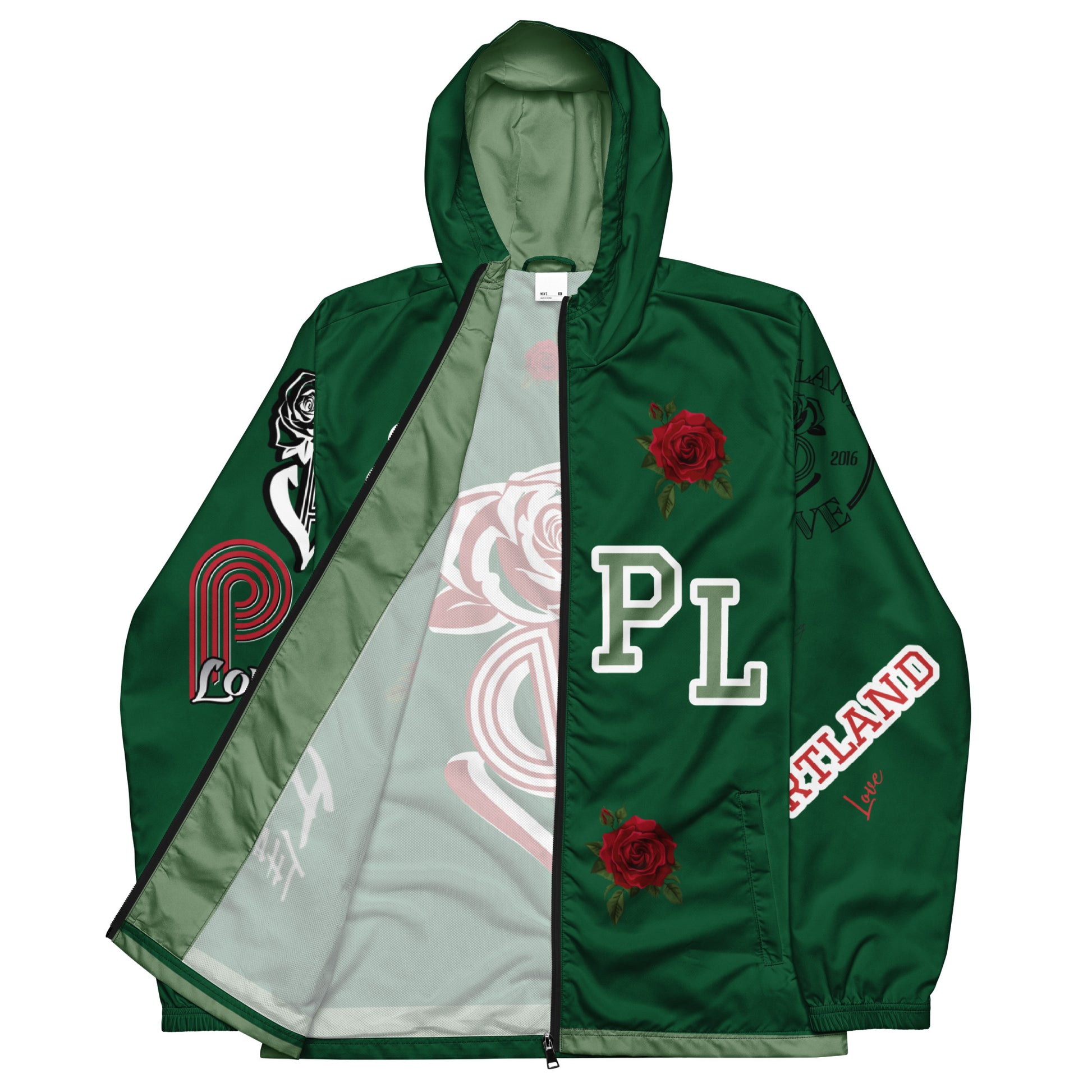 Portland Love Forest Green Logo Men’s Windbreaker image 3