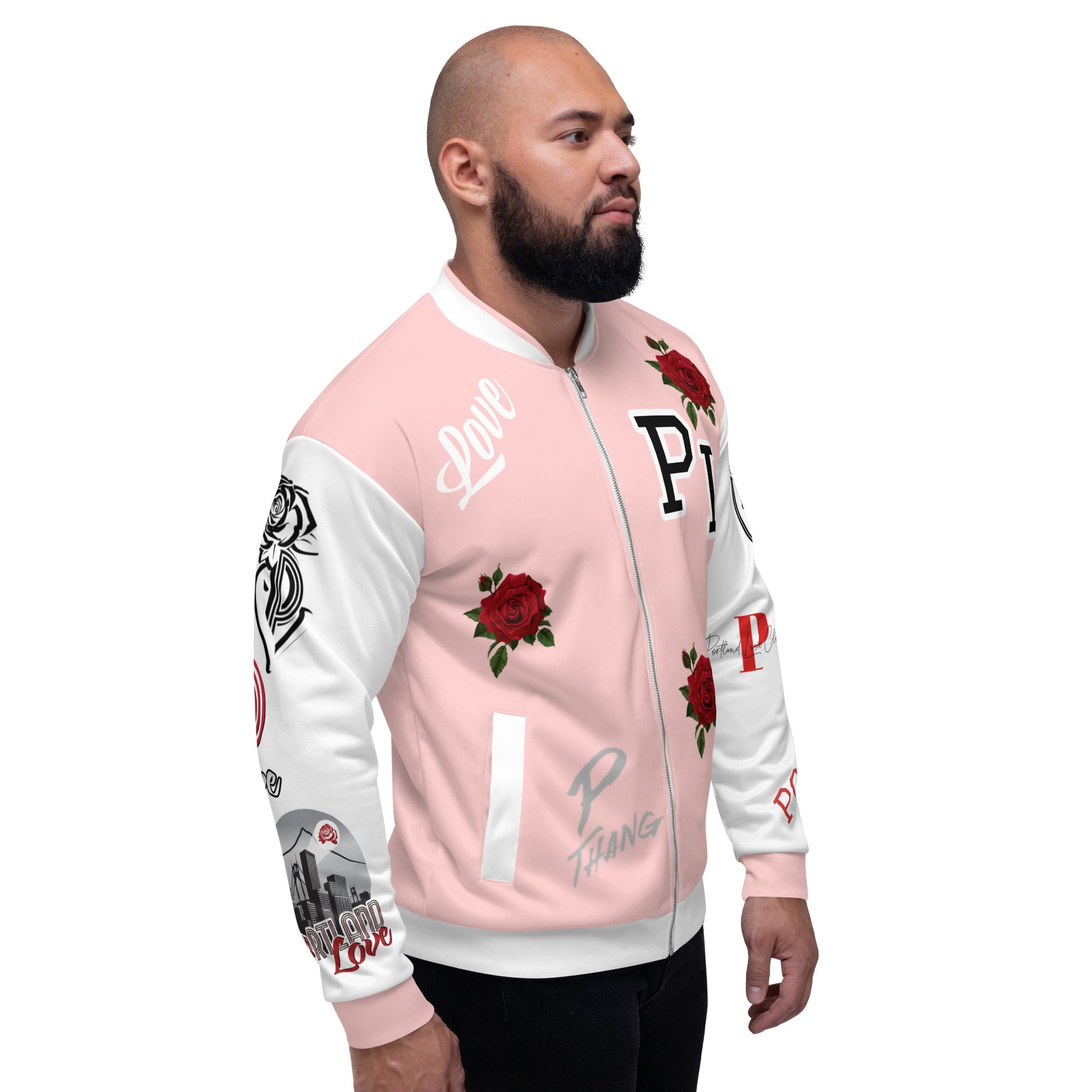Portland Love Logo Love Is The Answer Bomber Jacket (Pink) image 6