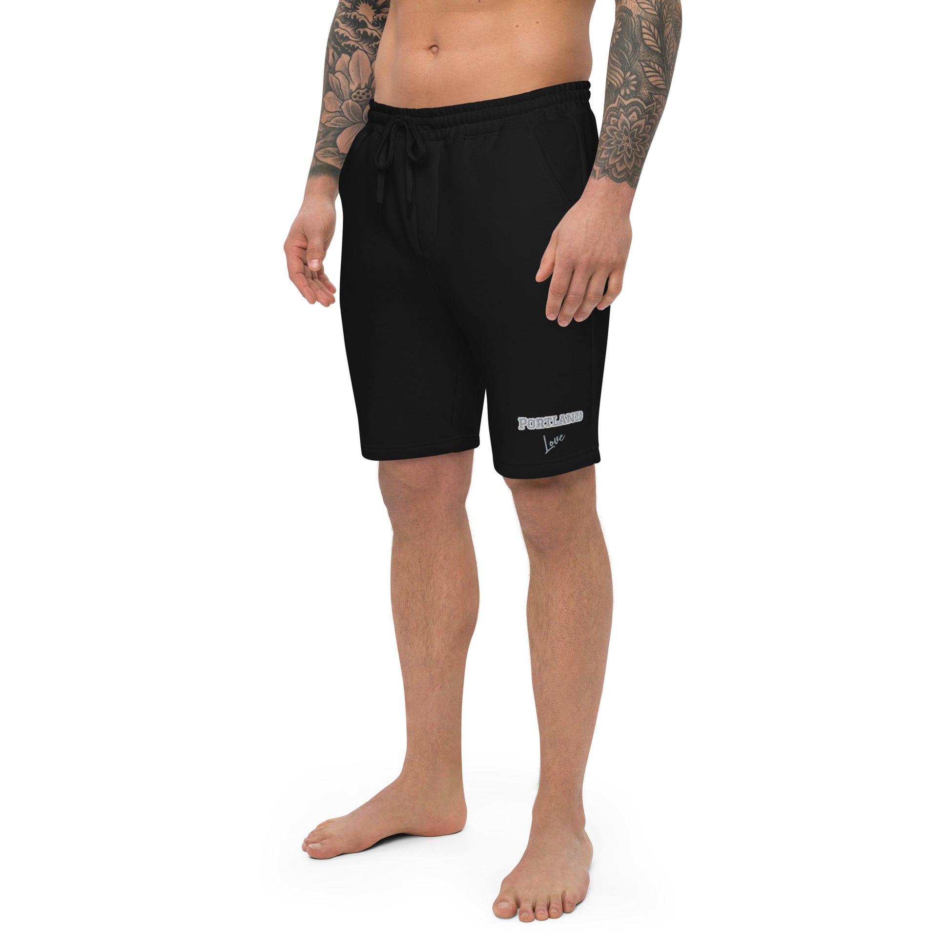 Block Style Grey Embroidered Men's Fleece Shorts image 0