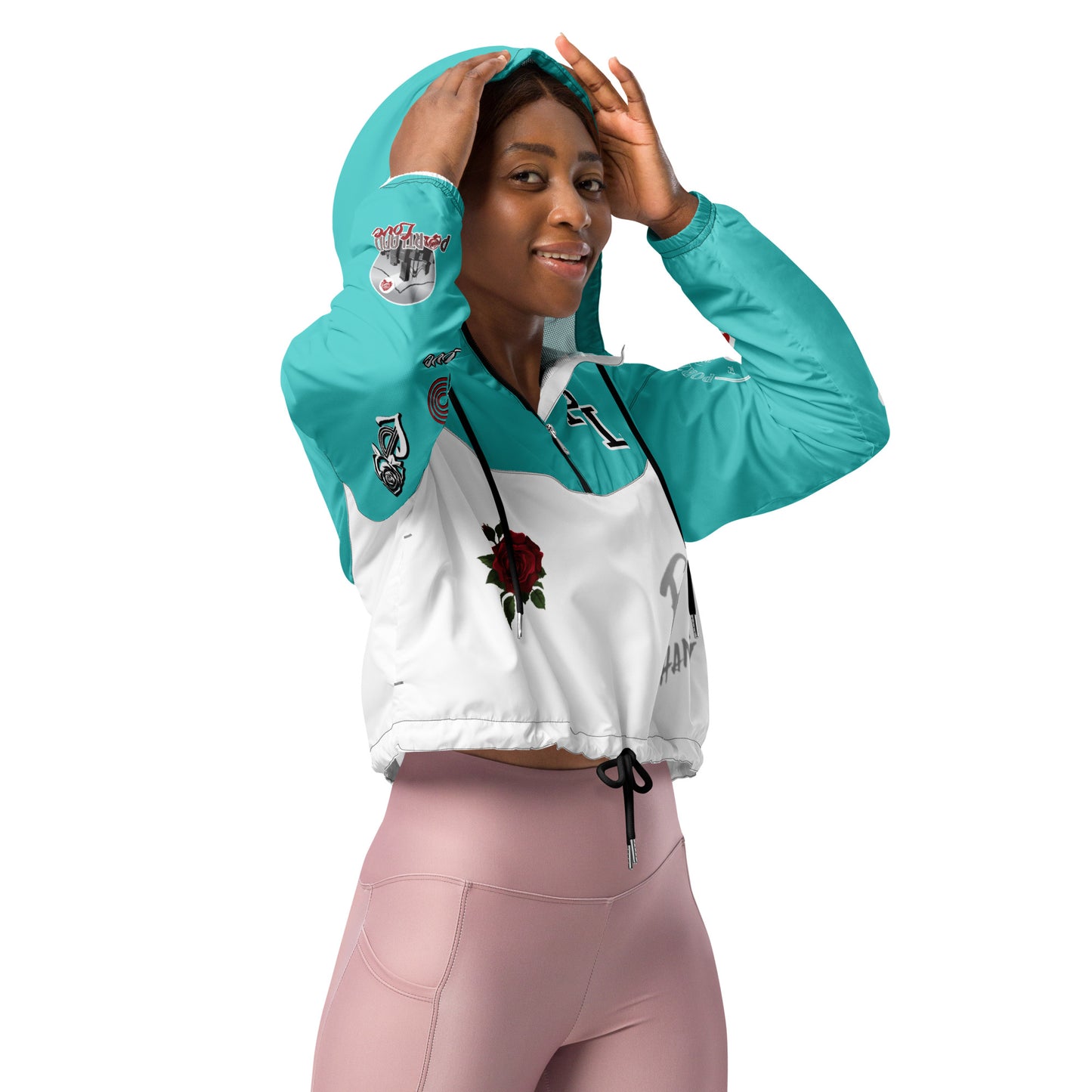 Portland Love Logos  Dark Terquioise Women’s Cropped Windbreaker image 8