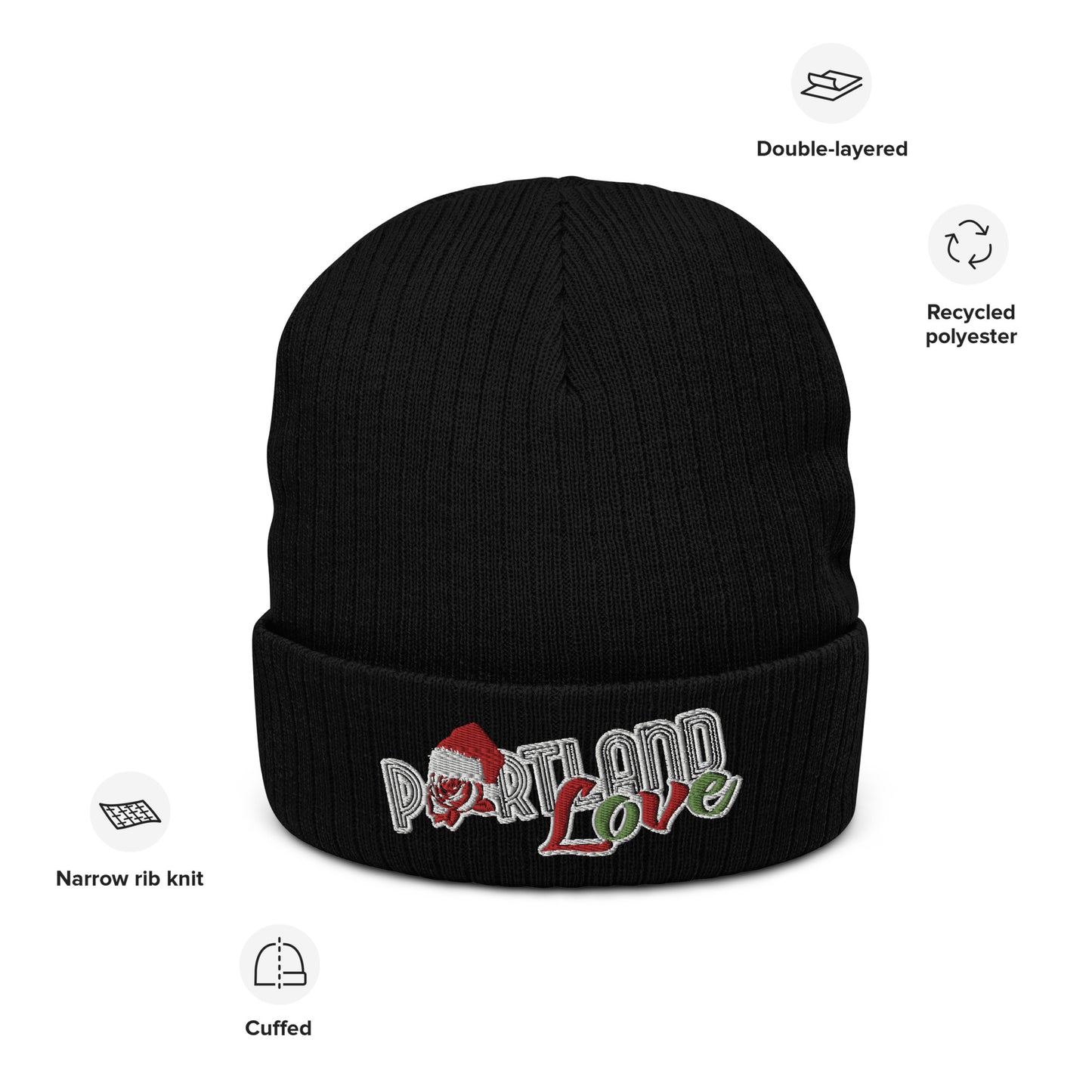 Original Portland Love Christmas Black Ribbed Knit Beanie image 4