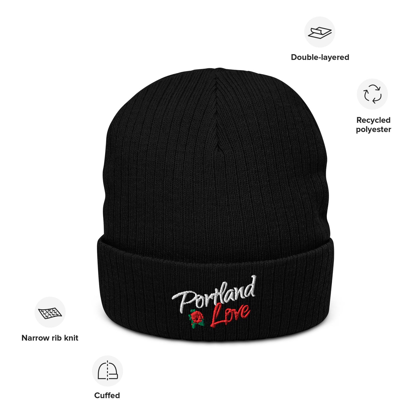 Portland Love Rose Ribbed Knit Beanie image 1