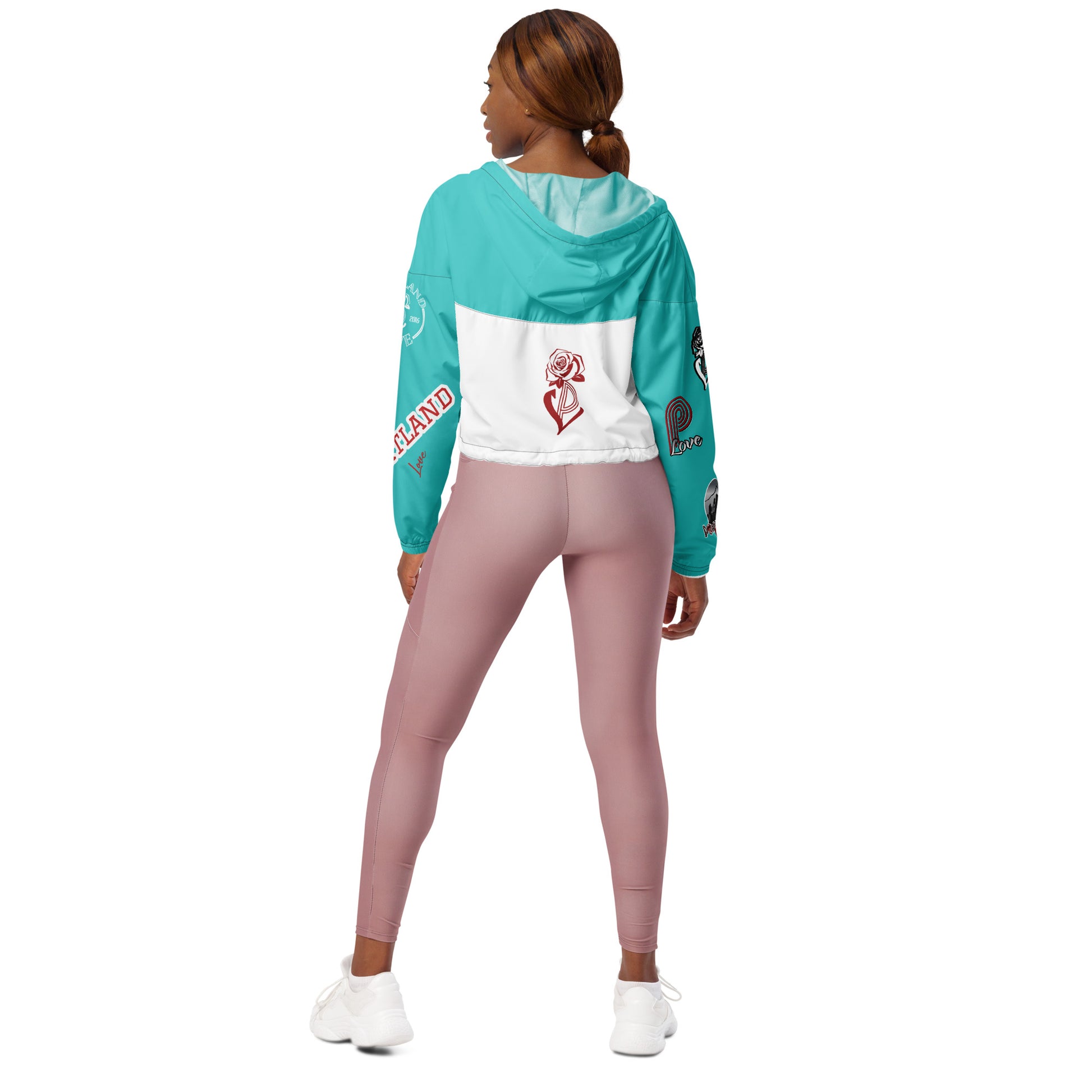 Portland Love Logos  Dark Terquioise Women’s Cropped Windbreaker image 11