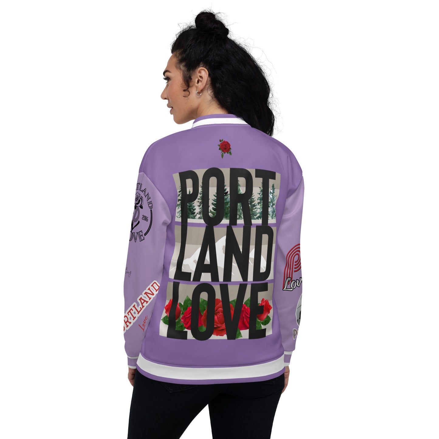 Portland Love Logo City Love Unisex Bomber Jacket (Purple) image 1