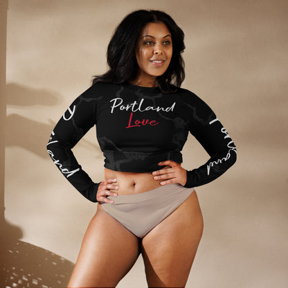Portland Love Black Marble Recycled Long-Sleeve Crop Top image 3