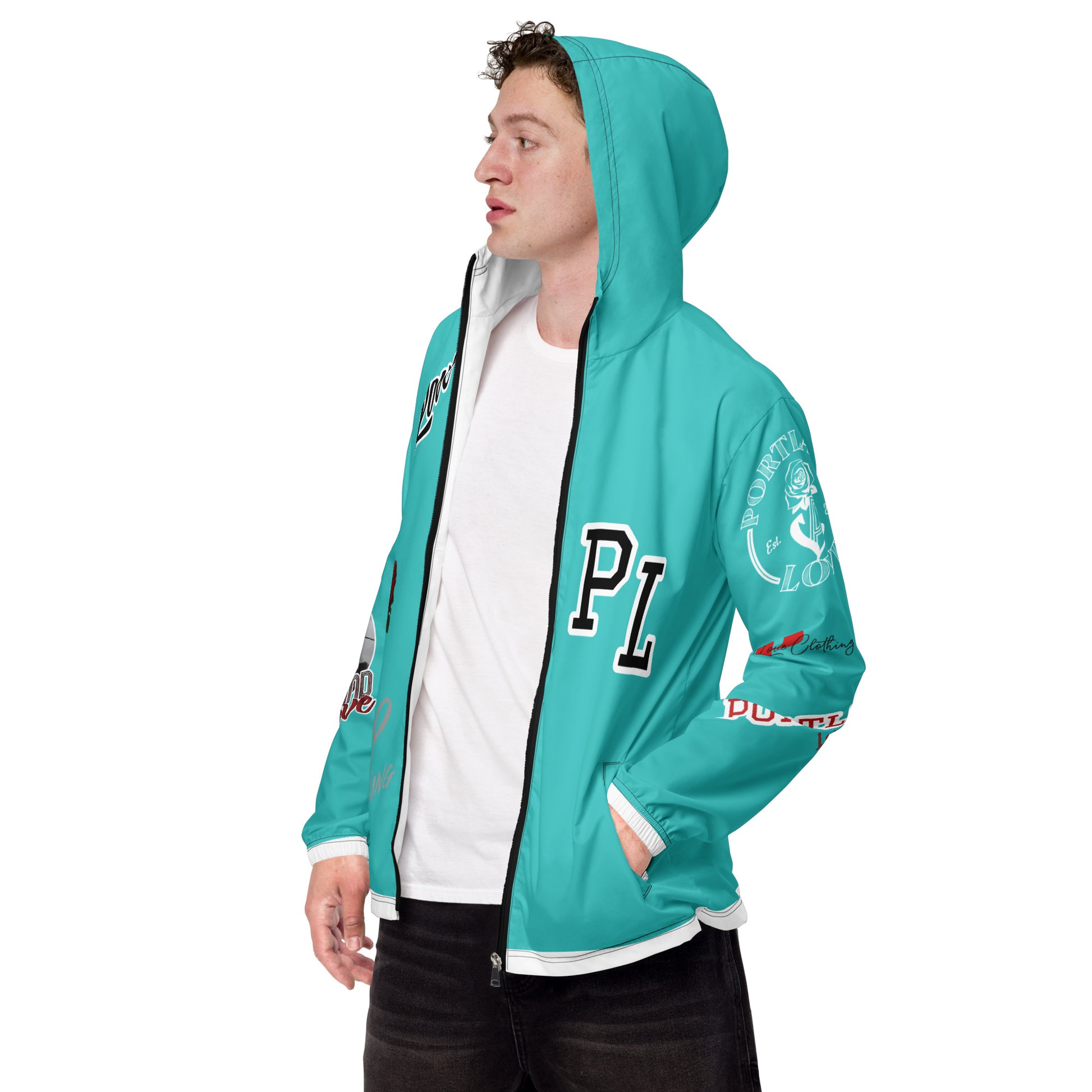 Portland Love Logos Dark Turquoise Men’s Windbreaker image 2