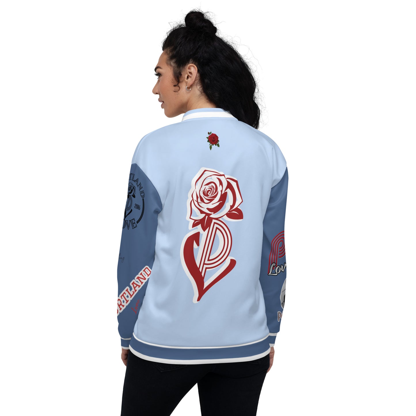 Hawkes Blue Portland Love Logo PL Rose Bomber Jacket image 6