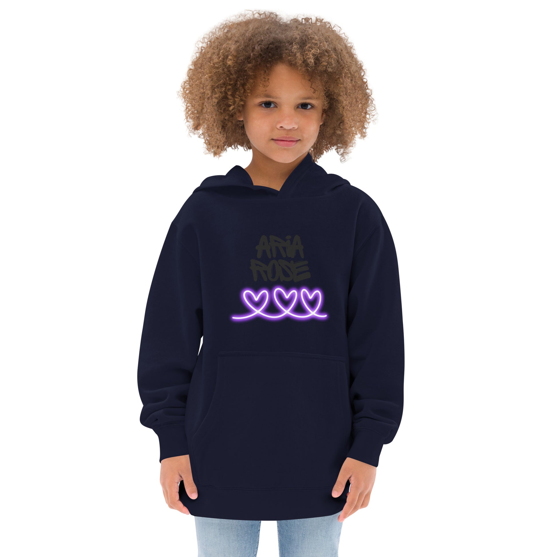 Aria Rose Purple Heart Kids Fleece Hoodie image 3