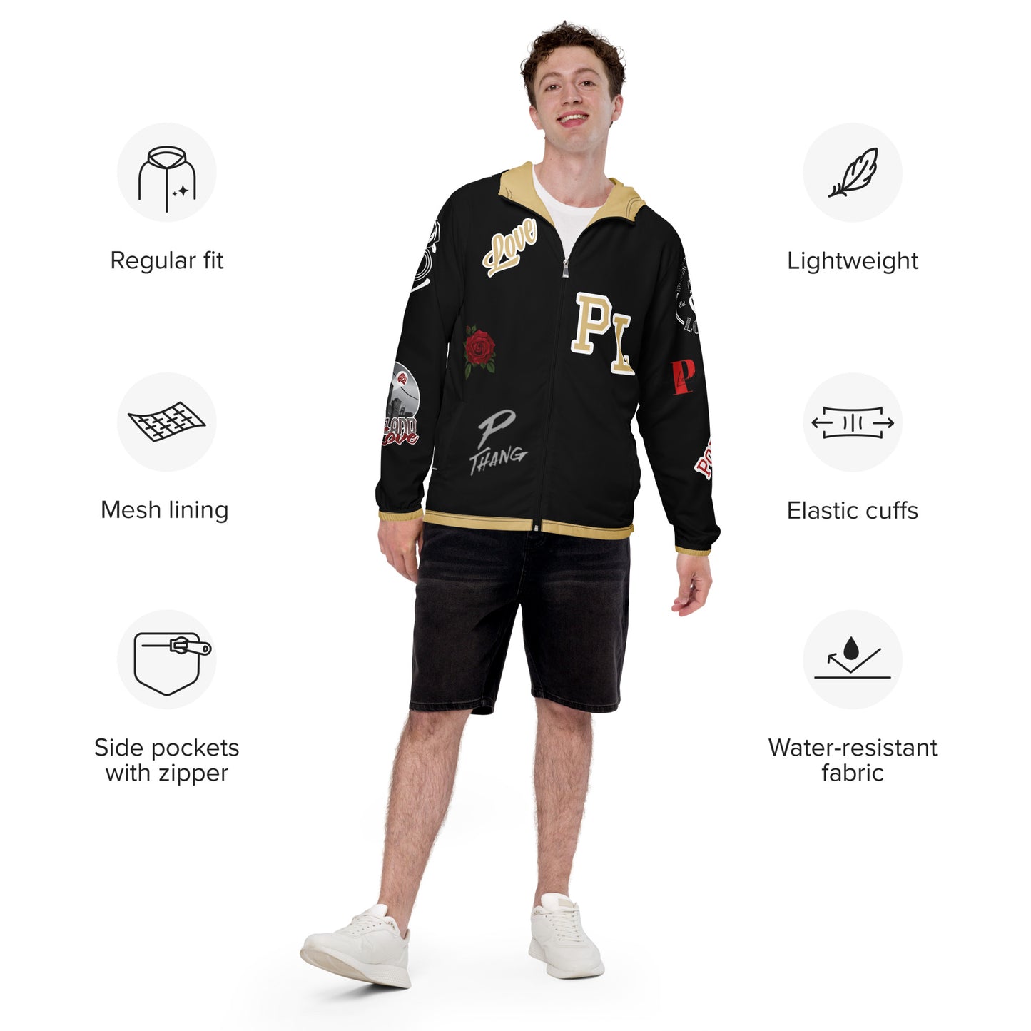 Black and Gold Logo Men’s Windbreaker image 6