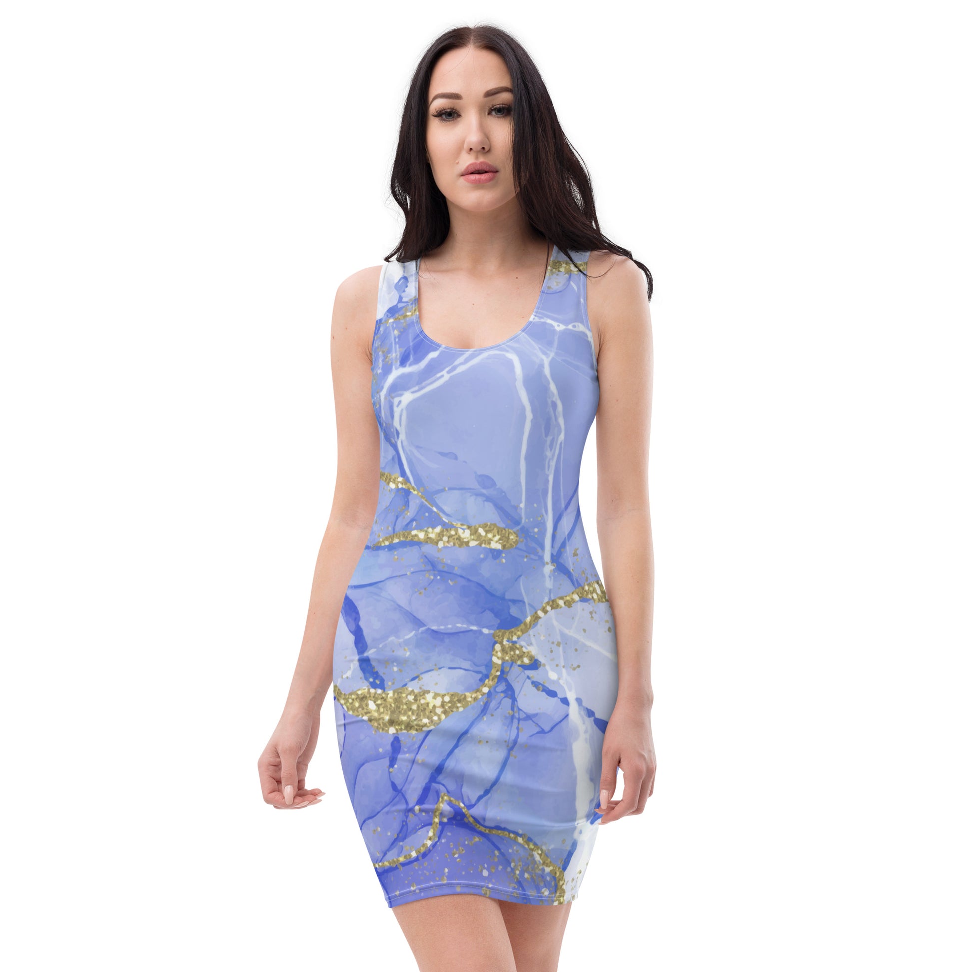 Portland Love Blue /Gold Marble Element Sublimation Cut & Sew Dress image 0