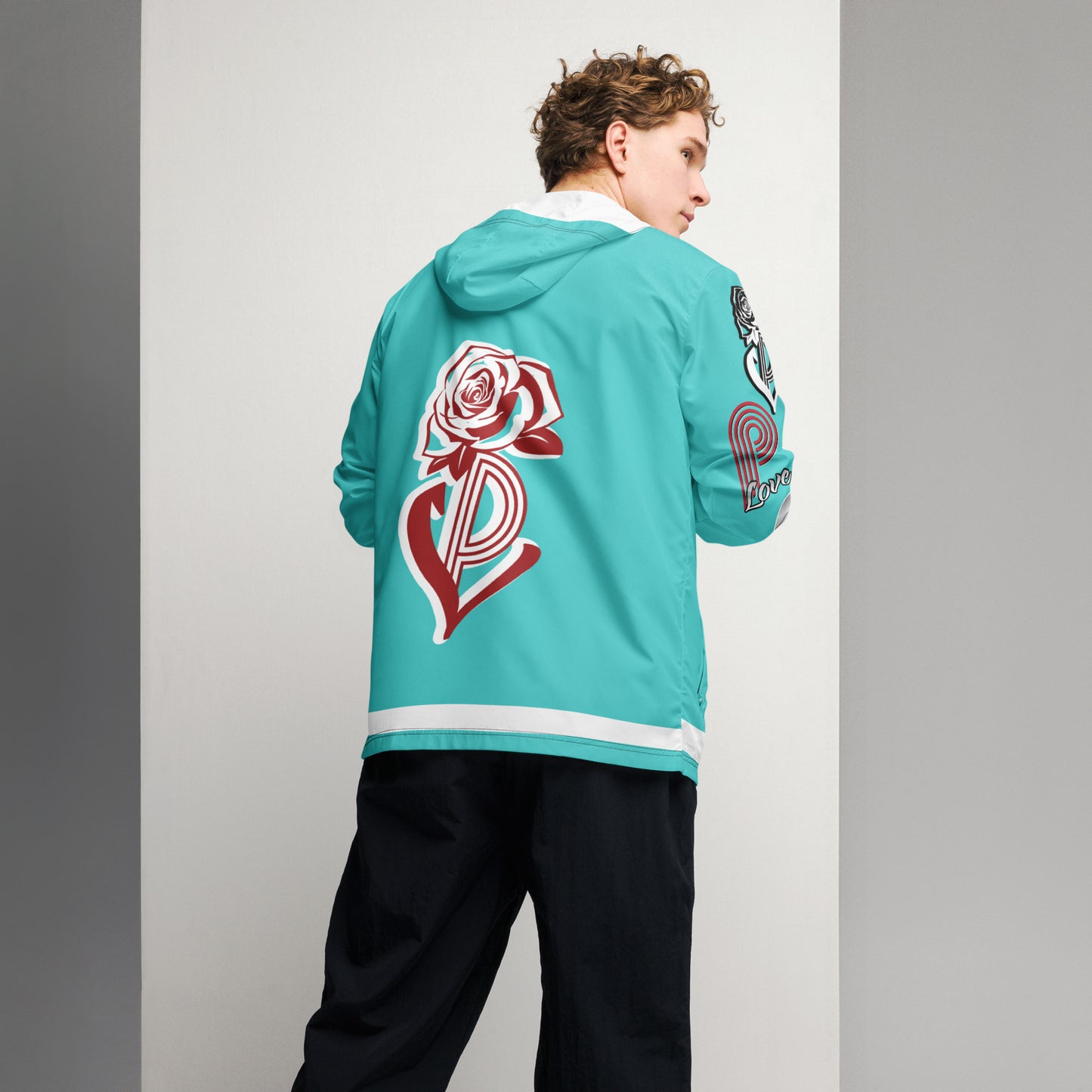 Portland Love Logos Dark Turquoise Men’s Windbreaker image 10