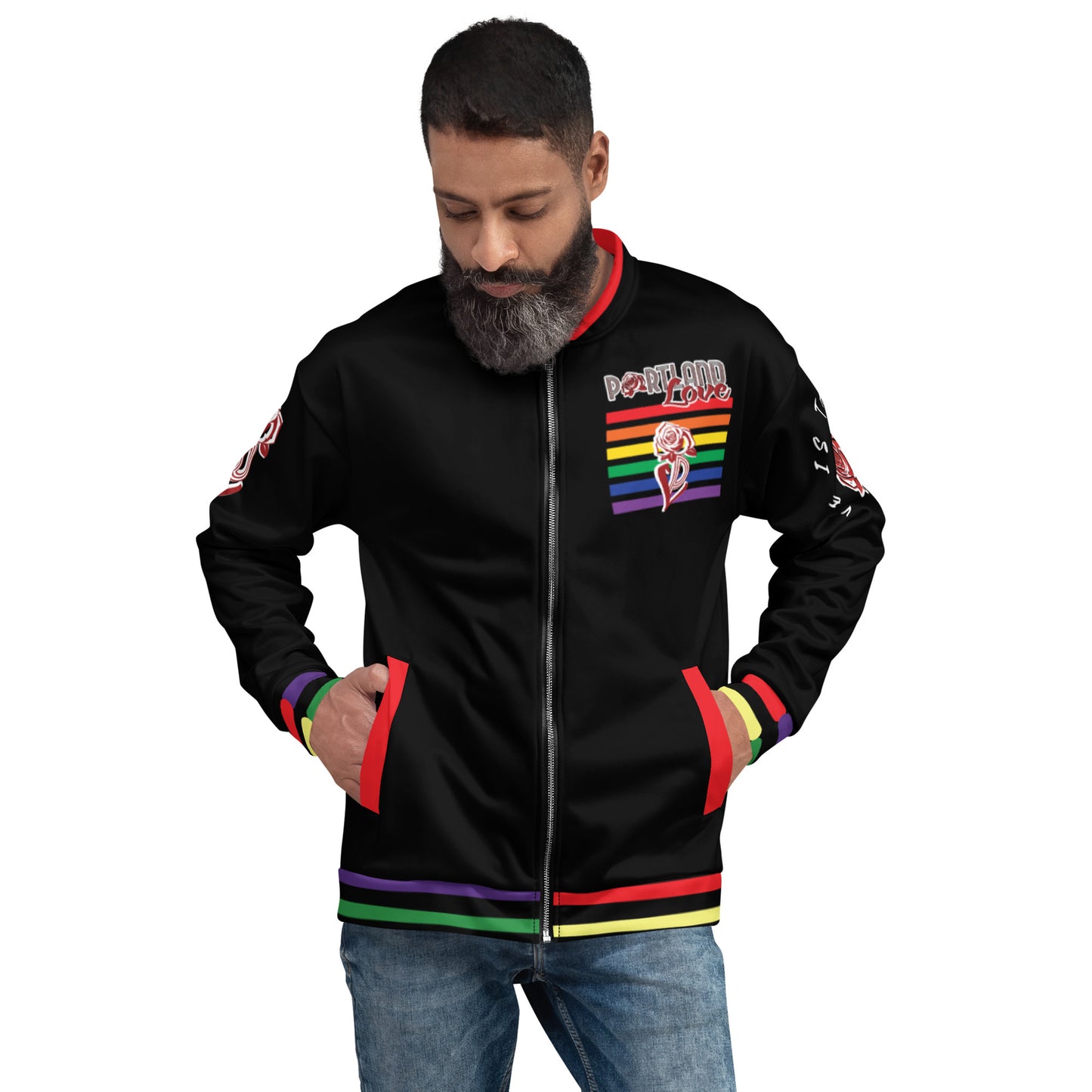 Black Rainbow Unisex Bomber Jacket image 4