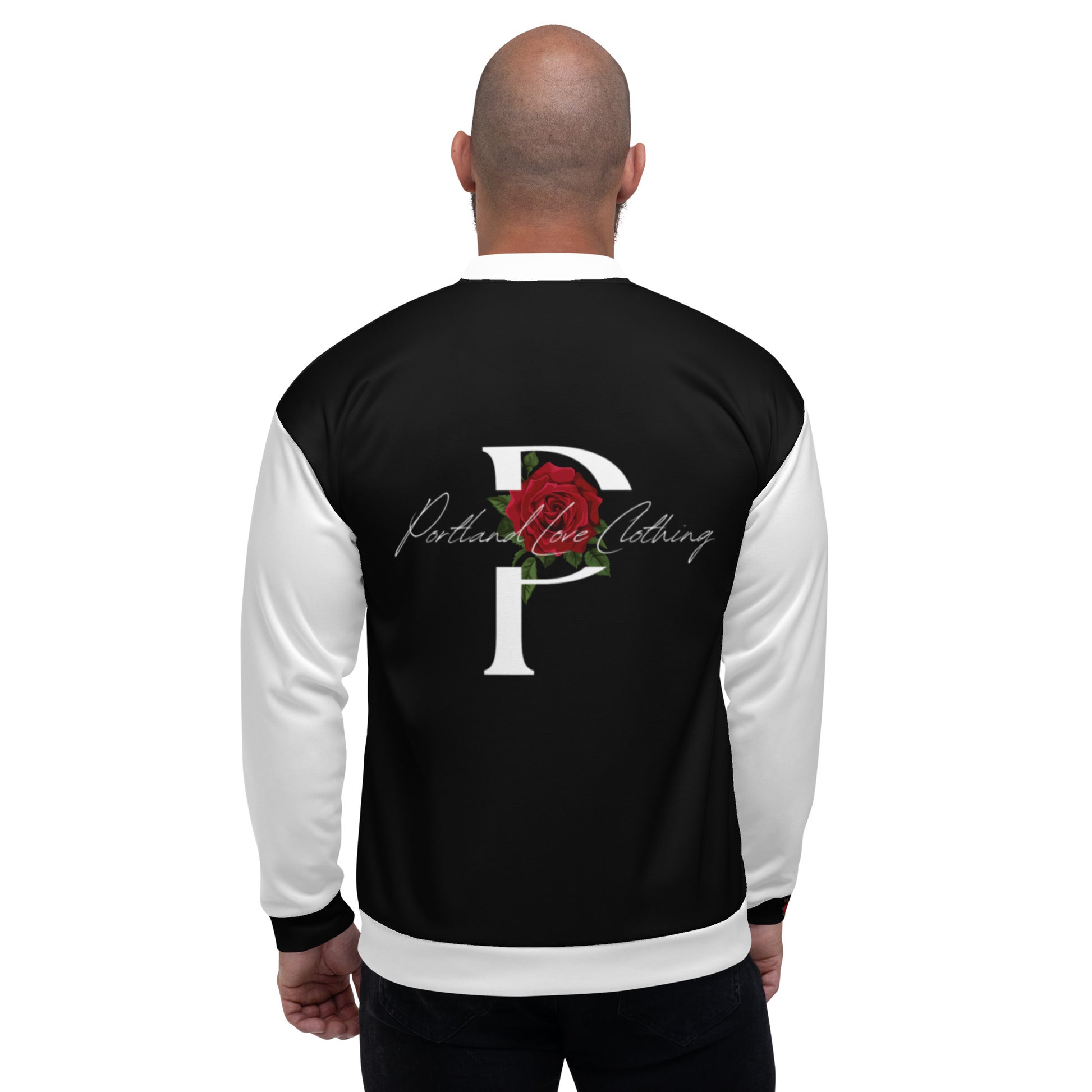 Black and White Unisex Bomber Jacket W/Rose version 2 image 5