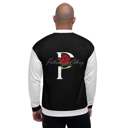 Black and White Unisex Bomber Jacket W/Rose version 2 image 5