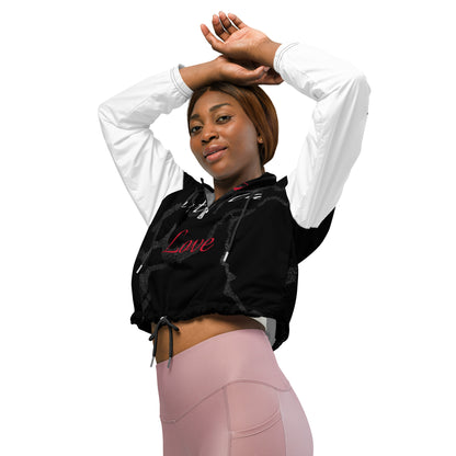 Portland Love Black Marble Women’s Cropped Windbreaker image 3