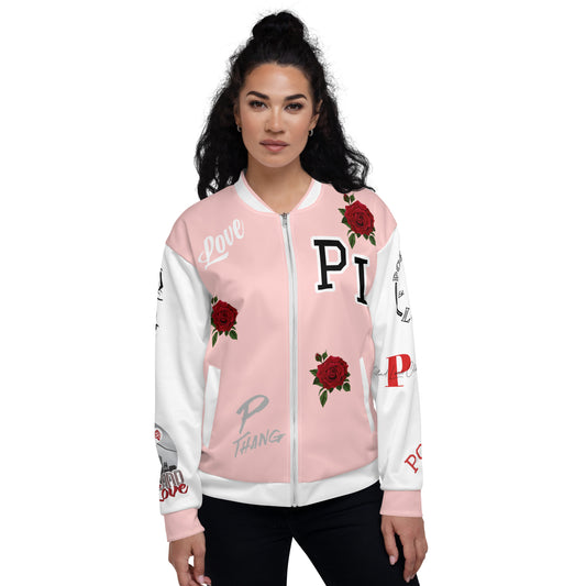 Portland Love Logo Love Is The Answer Bomber Jacket (Pink) image 0