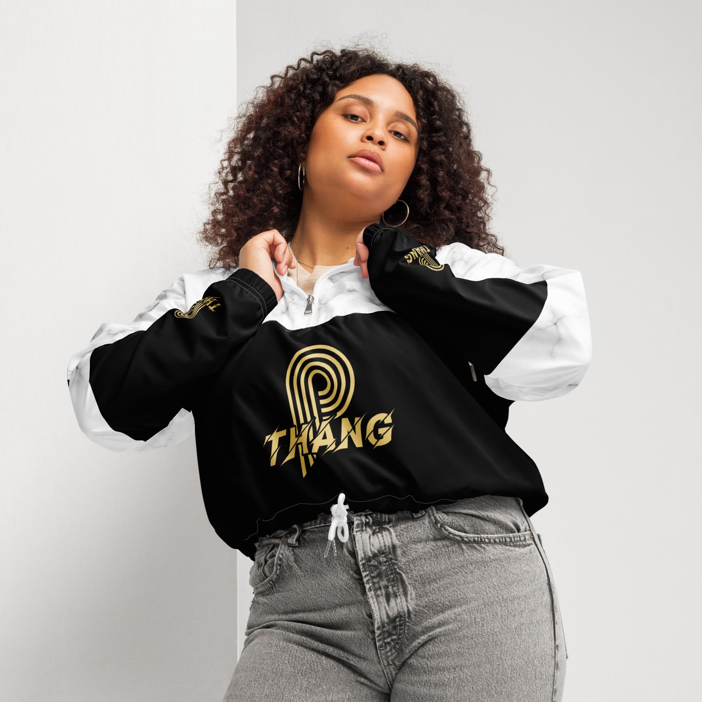 P-Thang White Marble Women’s Cropped Windbreaker image 4