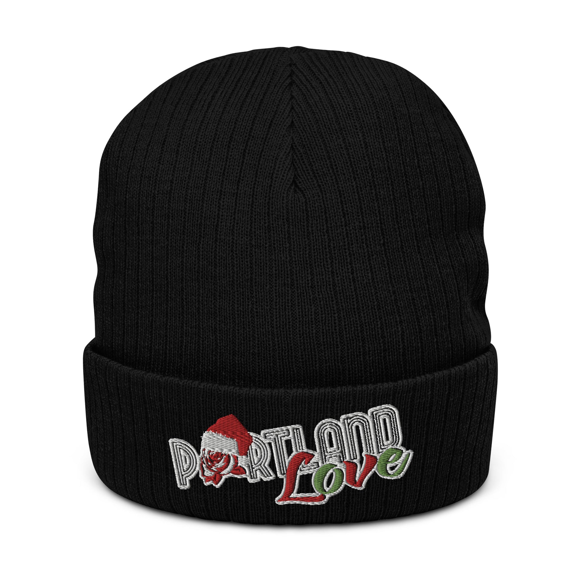 Original Portland Love Christmas Black Ribbed Knit Beanie image 0