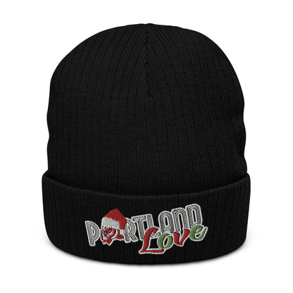 Original Portland Love Christmas Black Ribbed Knit Beanie image 0